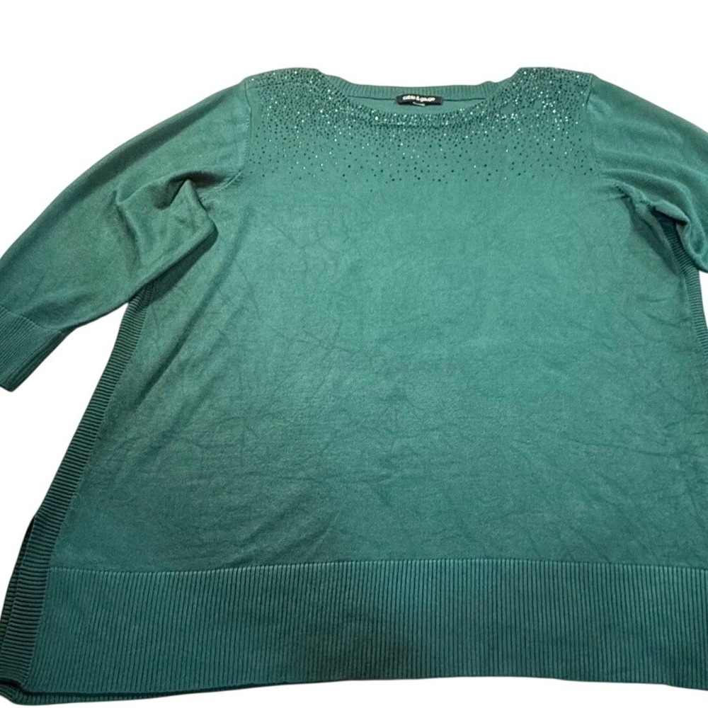 Cable Gauge Women Green Embellished 3/4 Sleeve Sweater Tunic Top 2X Workwear‎